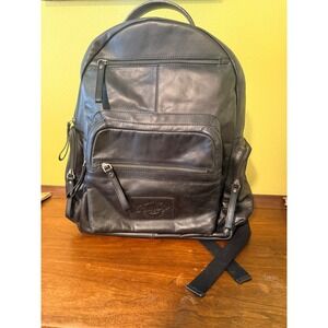 Rawlings Black Leather RUGGED BACKPACK zippered pockets laptop pocket
